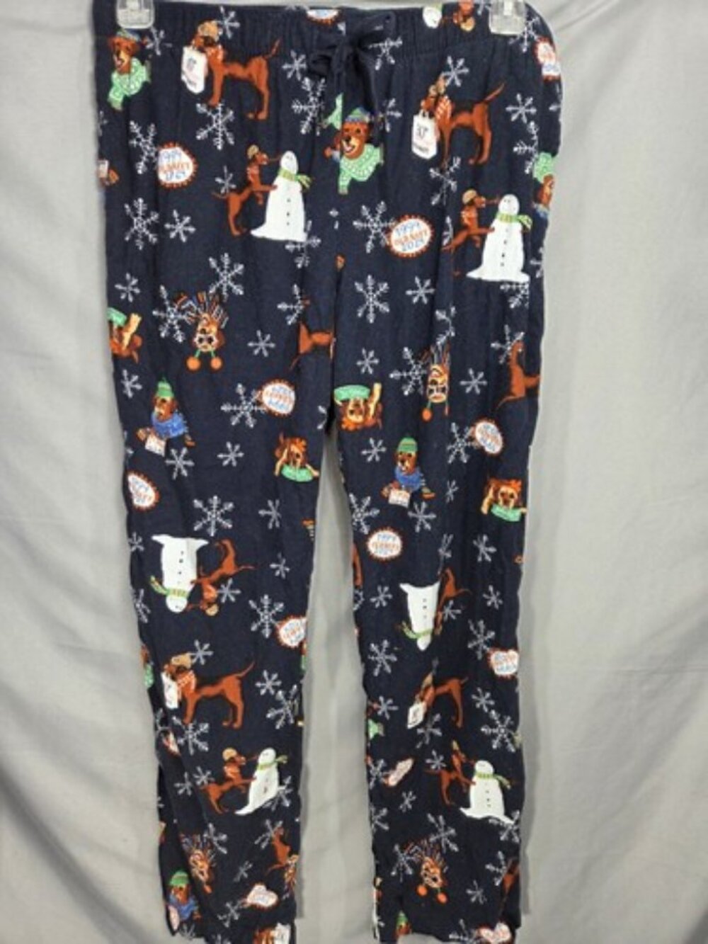 Old Navy Multi Dog Snowman Print Elastic Draw String Waist PJ Bottoms Size Large